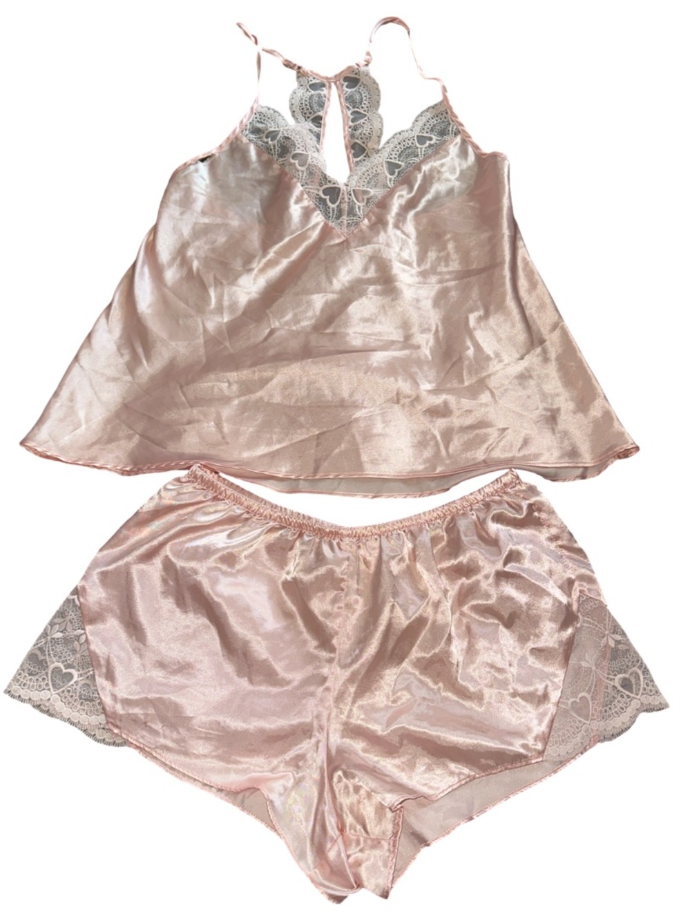 Delicate Lace Trim Satin Cami & Short Sleep Set - Blush Pink